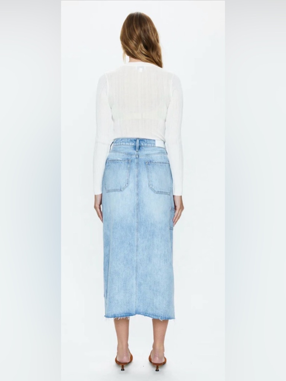 Pistola Alice Workwear carpenter High Rise Midi Denim skirt NWT Size 26 - Picture 3 of 12